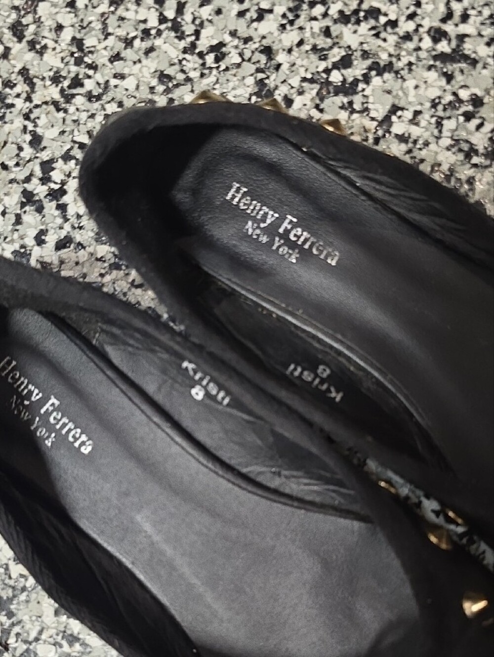Henry Ferrera Black Ballet Flats with Gold Studs - Picture 2 of 4